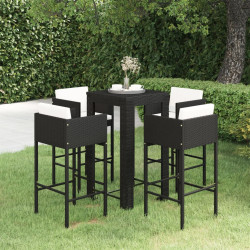5 Pcs conjunto de bar p/ jardim c/ almofadões vime PE preto