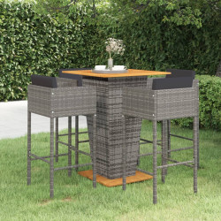 5 Pcs conjunto de bar p/ jardim c/ almofadões vime PE cinzento