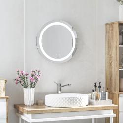 kleankin Espelho Casa de Banho com Luz LED Ø50x4,6cm Espelho Redondo de Parede com Interruptor Tátil 3 Luzes Ajustáveis Função d