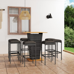 9 Pcs conjunto de bar p/ jardim c/ almofadões vime PE cinzento