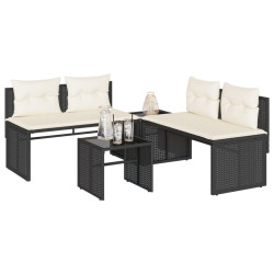4 Pcs conjunto de sofás para jardim c/ almofadões vime PE preto