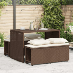 3 Pcs conjunto jantar p/ jardim c/ almofadões vime PE castanho