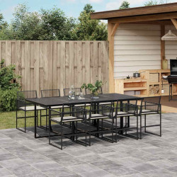 9 Pcs conjunto de jantar p/ jardim c/ almofadões vime PE preto