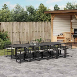 13 Pcs conjunto de jantar p/jardim com almofadões vime PE preto