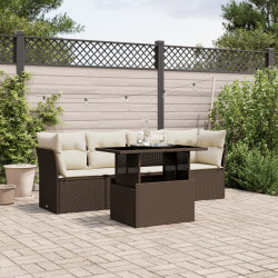 5 Pcs conjunto sofás p/ jardim c/ almofadões vime PE castanho