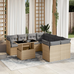 9 Pcs conjunto de sofás p/ jardim com almofadões vime PE bege
