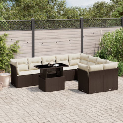 10 Pcs conj. sofás jardim com almofadões vime PE castanho
