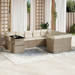 10 Pcs conjunto de sofás p/ jardim com almofadões vime PE bege