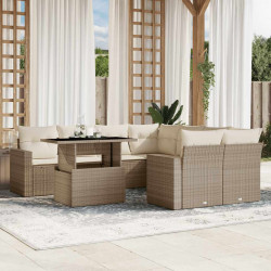 9 Pcs conjunto de sofás p/ jardim com almofadões vime PE bege