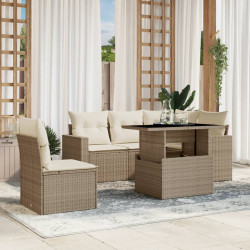 6 Pcs conjunto de sofás p/ jardim com almofadões vime PE bege