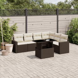 7 Pcs conjunto de sofás jardim c/ almofadões vime PE castanho