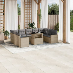 10 Pcs conjunto de sofás p/ jardim com almofadões vime PE bege