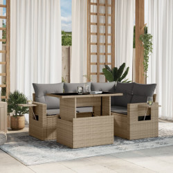 5 Pcs conjunto de sofás p/ jardim com almofadões vime PE bege