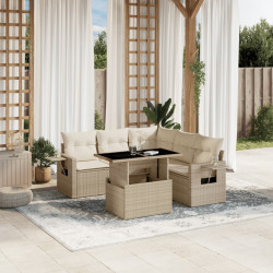 6 Pcs conjunto de sofás p/ jardim com almofadões vime PE bege
