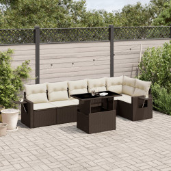 7 Pcs conjunto de sofás jardim c/ almofadões vime PE castanho