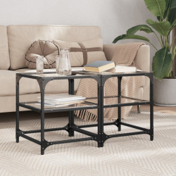 Mesas de centro c/ topo vidro transparente 2 pcs 40x40x45cm aço