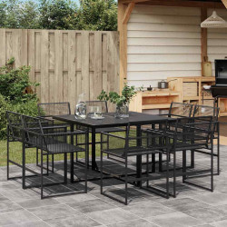 9 Pcs conjunto de jantar para jardim vime PE preto