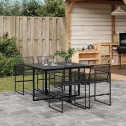 5 Pcs conjunto de jantar p/ jardim vime PE preto