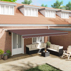 Toldo retrátil automático com luzes LED 500x300 cm castanho