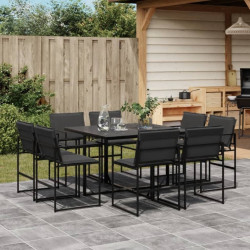 9 Pcs conj. de jantar para jardim c/ almofadões textilene preto