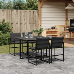 5 Pcs conj. de jantar para jardim c/ almofadões textilene preto