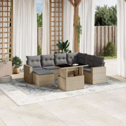 8 Pcs conjunto de sofás p/ jardim com almofadões vime PE bege