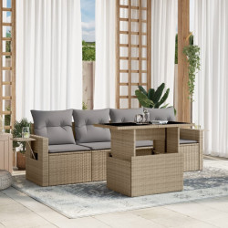 5 Pcs conjunto de sofás p/ jardim com almofadões vime PE bege