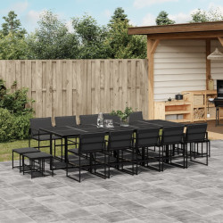 15 Pcs conj. de jantar p/ jardim c/ almofadões textilene preto