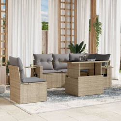 6 Pcs conjunto de sofás p/ jardim com almofadões vime PE bege
