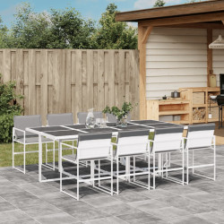 9 Pcs conj. de jantar p/ jardim c/ almofadões textilene branco