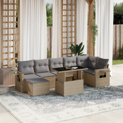 8 Pcs conjunto de sofás p/ jardim com almofadões vime PE bege