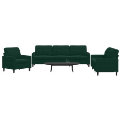 3 Pcs conjunto de sofás com almofadões veludo verde-escuro