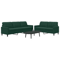 2 Pcs conjunto de sofás com almofadões veludo verde-escuro