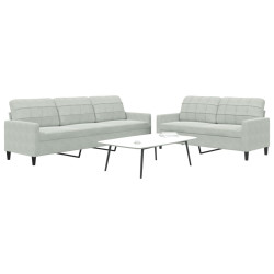 2 Pcs conjunto de sofás com almofadões veludo cinzento-claro
