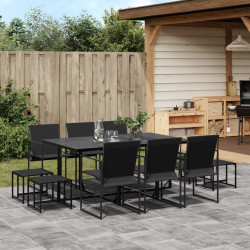 11 Pcs conjunto de jantar para jardim textilene preto
