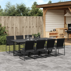 9 Pcs conjunto de jantar para jardim textilene preto