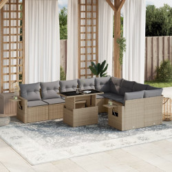 10 Pcs conjunto de sofás p/ jardim com almofadões vime PE bege
