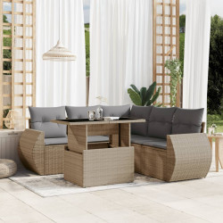 6 Pcs conjunto de sofás p/ jardim com almofadões vime PE bege