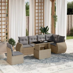 7 Pcs conjunto de sofás p/ jardim com almofadões vime PE bege