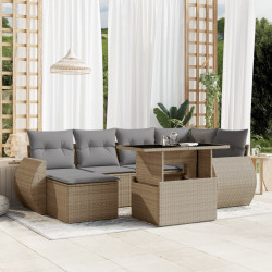 7 Pcs conjunto de sofás p/ jardim com almofadões vime PE bege