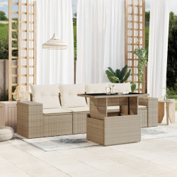 5 Pcs conjunto de sofás p/ jardim com almofadões vime PE bege