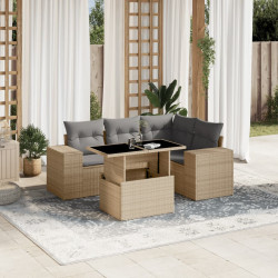 5 Pcs conjunto de sofás p/ jardim com almofadões vime PE bege