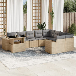10 Pcs conjunto de sofás p/ jardim com almofadões vime PE bege