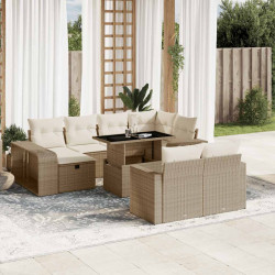 11 Pcs conjunto sofás de jardim c/ almofadões vime PE bege
