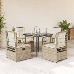 5 Pcs conjunto de jantar p/ jardim com almofadões vime PE bege