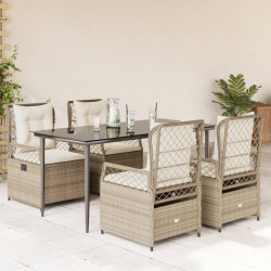5 Pcs conjunto de jantar p/ jardim com almofadões vime PE bege