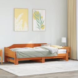 Sofá-cama com gavetão sem colchões 90x190 cm castanho-mel