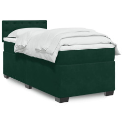 Cama com molas/colchão 90x190 cm veludo verde-escuro