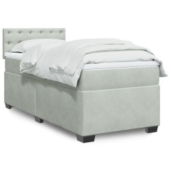 Cama com molas/colchão 90x200 cm veludo cinza-claro