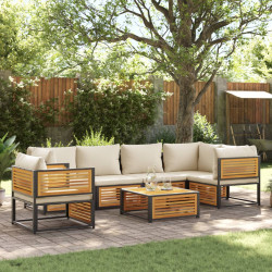 7 Pcs conjunto sofás jardim c/almofadões madeira maciça acácia